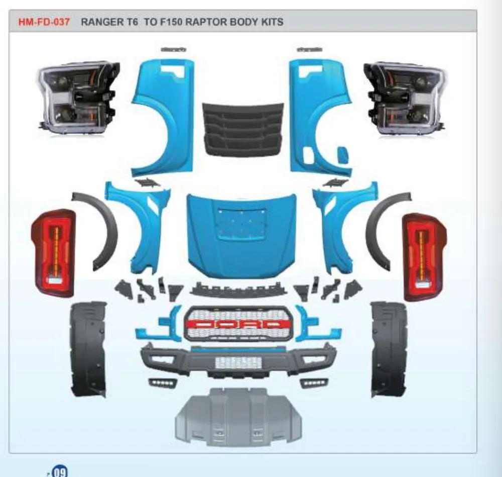 Рестайлинг-комплект для Ford Ranger T6 2012–2015 в вид F-150 Raptor