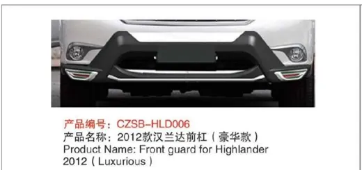 Накладка переднего бампера для Toyota Highlander 2011–2014, версия Luxurious