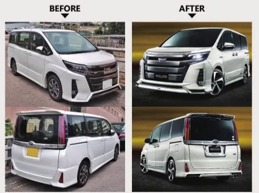 Аэрокомплект для Toyota Noah / Voxy 2017–2021 (R80 рестайлинг): губа, накладки, юбка — фото 3